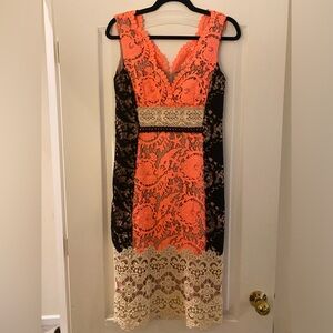 Beautiful Nanette Lapore Dress. Size 4 Perfect Condition. Black, Taupe, Coral